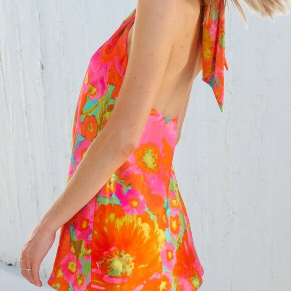 NWOT Show Me Your Mumu Jasmine Tie Mini Dress Miss Malibu Luxe Satin  ! - Picture 3 of 3